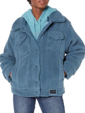 UGG Women's Teal Blue Frankie Sherpa Cozy Trucker Fleece Jacket Size S